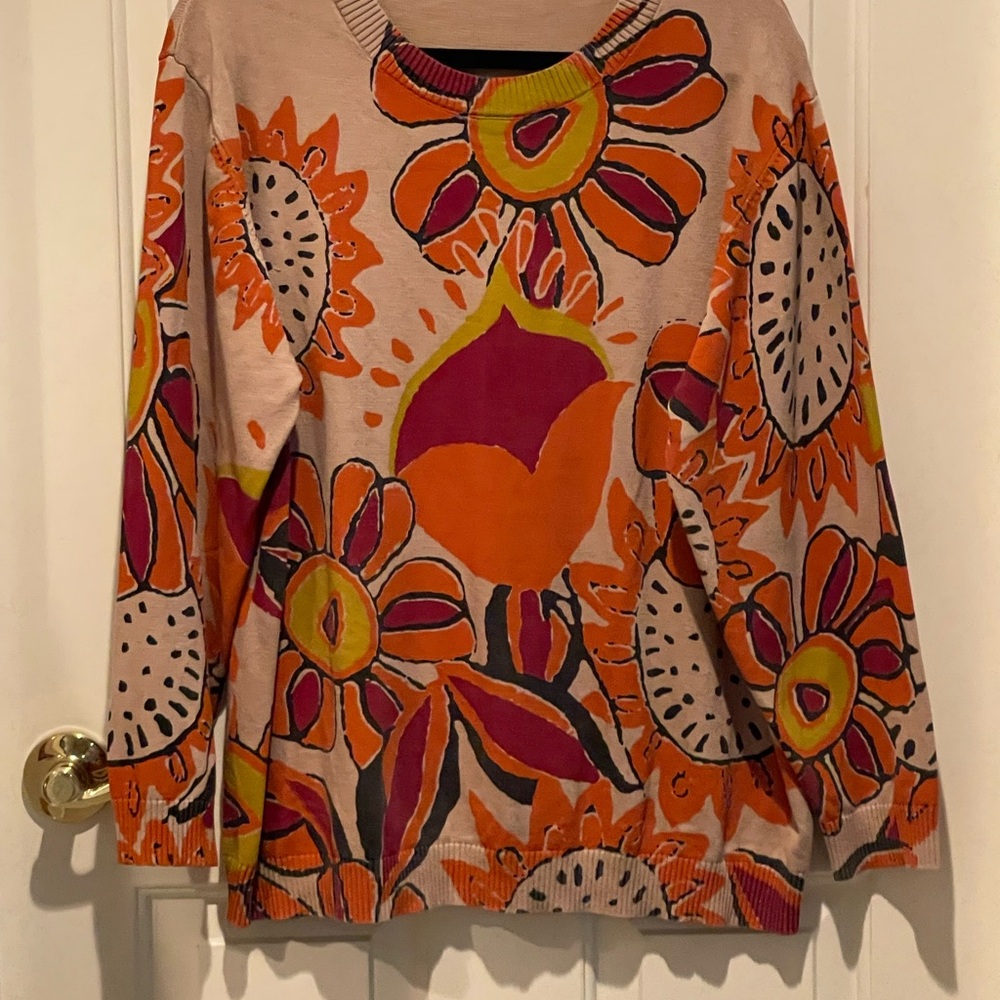 Floral Print Women's Top - Orange and Pink